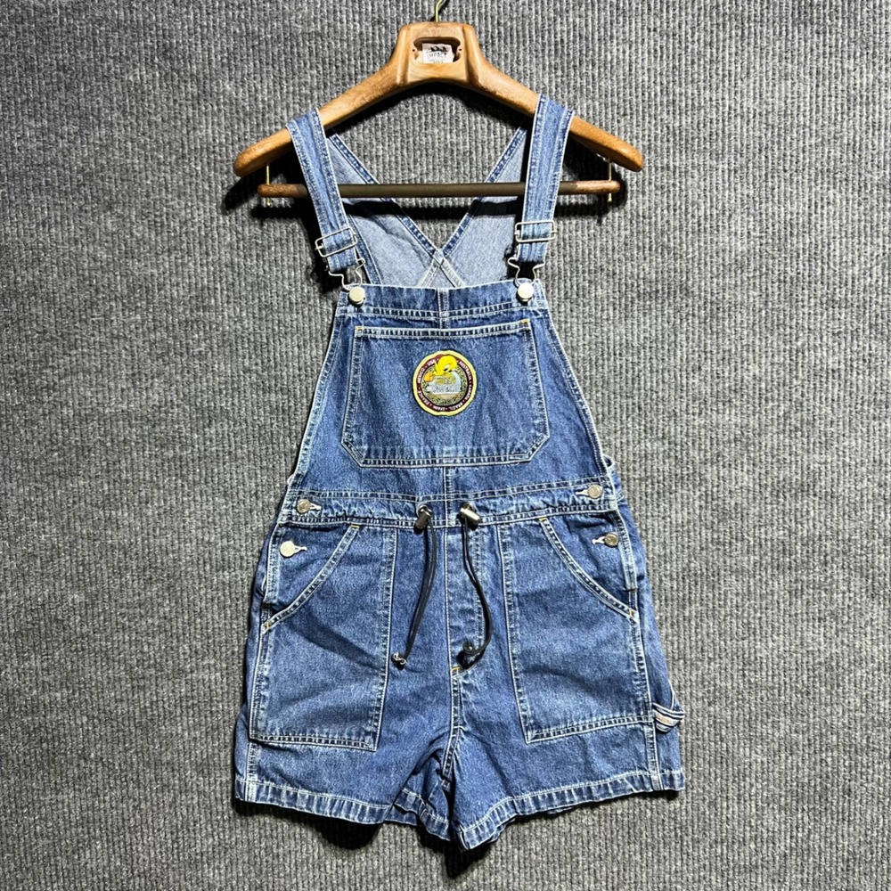 Vintage Looney Tunes Shortalls Women M Blue Tweety Bird Denim Overalls 90s Retro